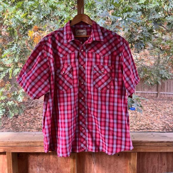 Wrangler Men's Western Fashion Snap Shirt Red Plaid Short Sleeves Size 2X - Picture 1 of 6